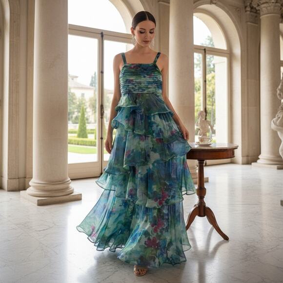 Taylor Dresses & Skirts - Taylor Watercolor Tiered Ruffle Gown – Size 8, NW